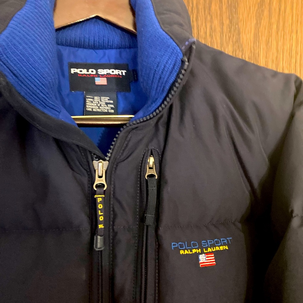 Polo Sport Blue Black Ski Jacket Cold Coat Large L Ralph Lauren Rare puffer
